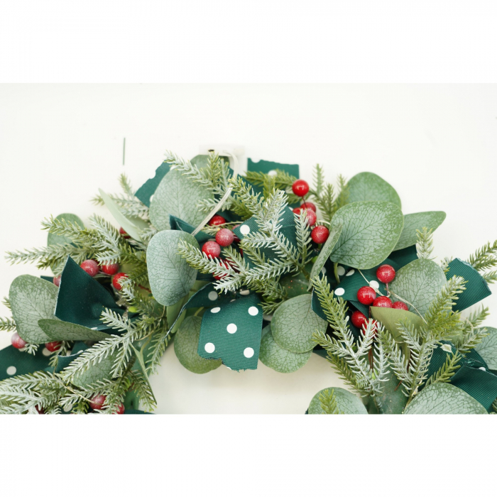 Coronita de Craciun pentru usa, Rosu-Verde, 40 cm, PVC, Artificiala, Decorata, Interior/Exterior, Flippy [4]