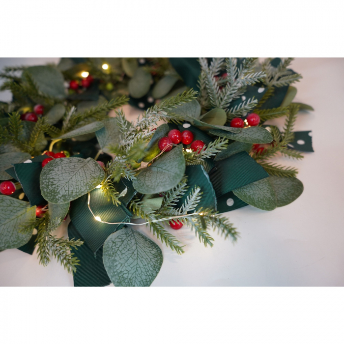 Coronita de Craciun pentru usa, Rosu-Verde, 40 cm, PVC, Artificiala, Decorata, Interior/Exterior, Flippy [3]