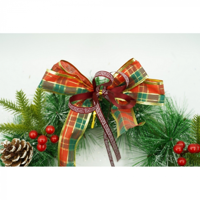 Coronita de Craciun pentru usa, Rosu/Verde, 40 cm, PVC, Artificiala, Decorata, Interior/Exterior, Flippy [7]