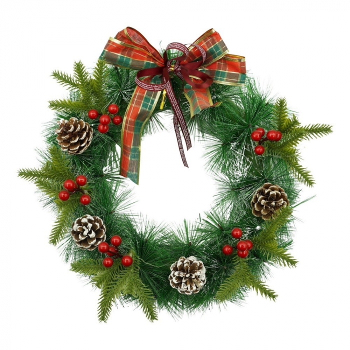 Coronita de Craciun pentru usa, Rosu/Verde, 40 cm, PVC, Artificiala, Decorata, Interior/Exterior, Flippy [1]