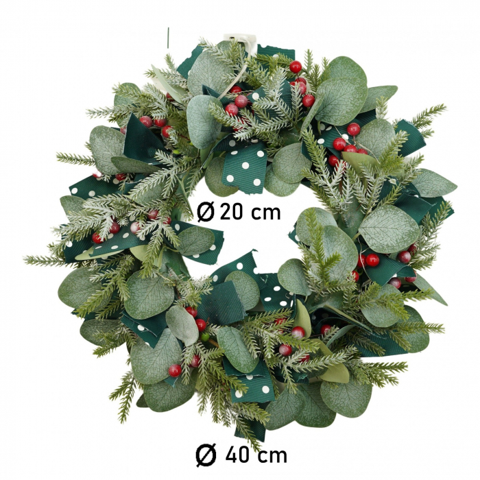 Coronita de Craciun pentru usa, Rosu-Verde, 40 cm, PVC, Artificiala, Decorata, Interior/Exterior, Flippy [6]