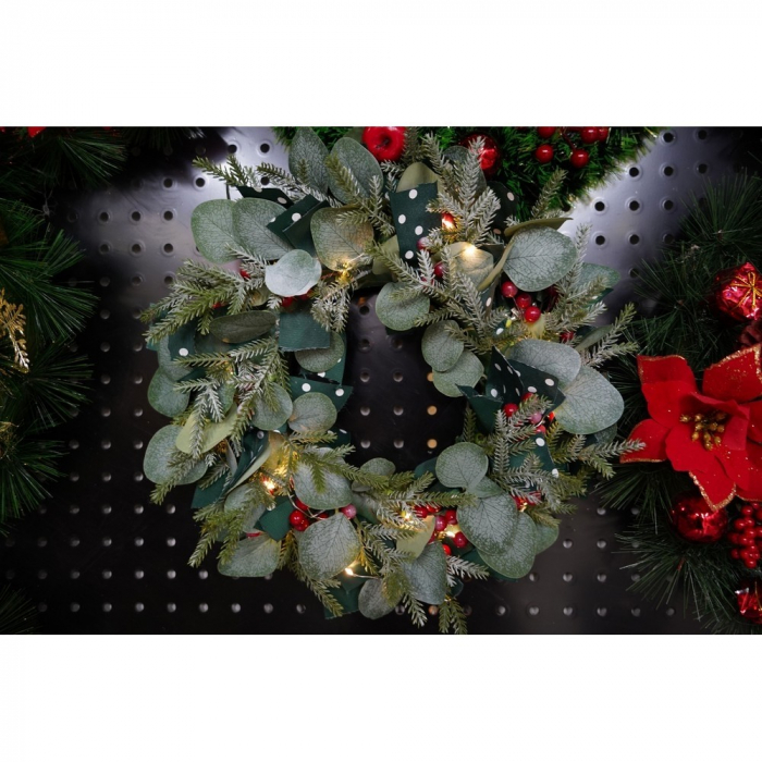 Coronita de Craciun pentru usa, Rosu-Verde, 40 cm, PVC, Artificiala, Decorata, Interior/Exterior, Flippy [7]