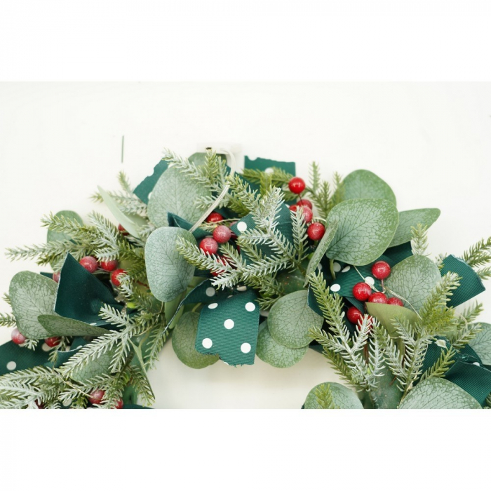 Coronita de Craciun pentru usa, Rosu-Verde, 40 cm, PVC, Artificiala, Decorata, Interior/Exterior, Flippy [9]