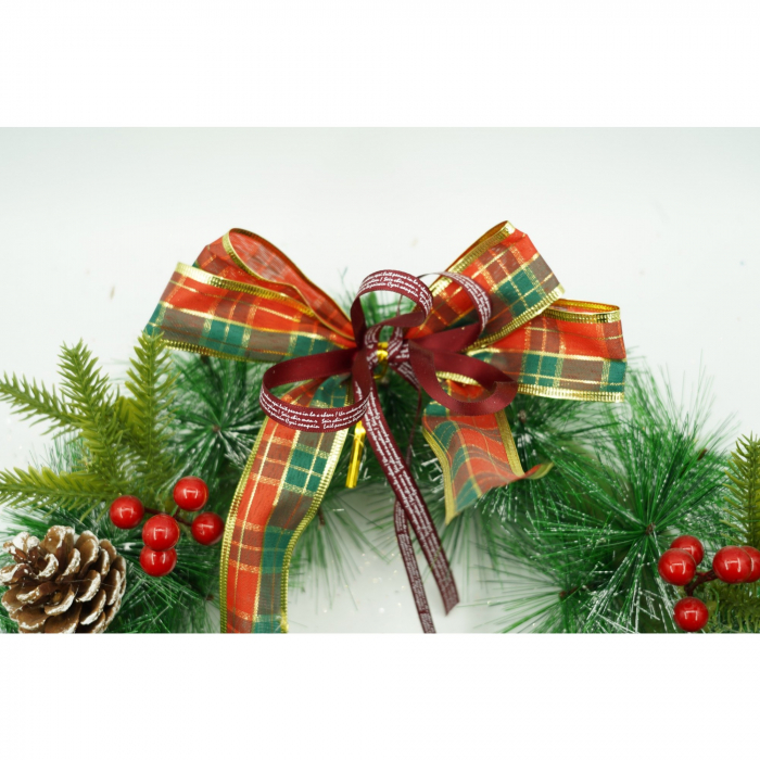 Coronita de Craciun pentru usa, Rosu/Verde, 40 cm, PVC, Artificiala, Decorata, Interior/Exterior, Flippy [2]