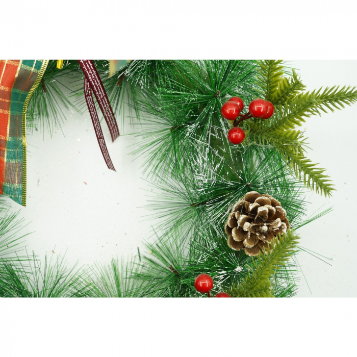Coronita de Craciun pentru usa, Rosu/Verde, 40 cm, PVC, Artificiala, Decorata, Interior/Exterior, Flippy [4]