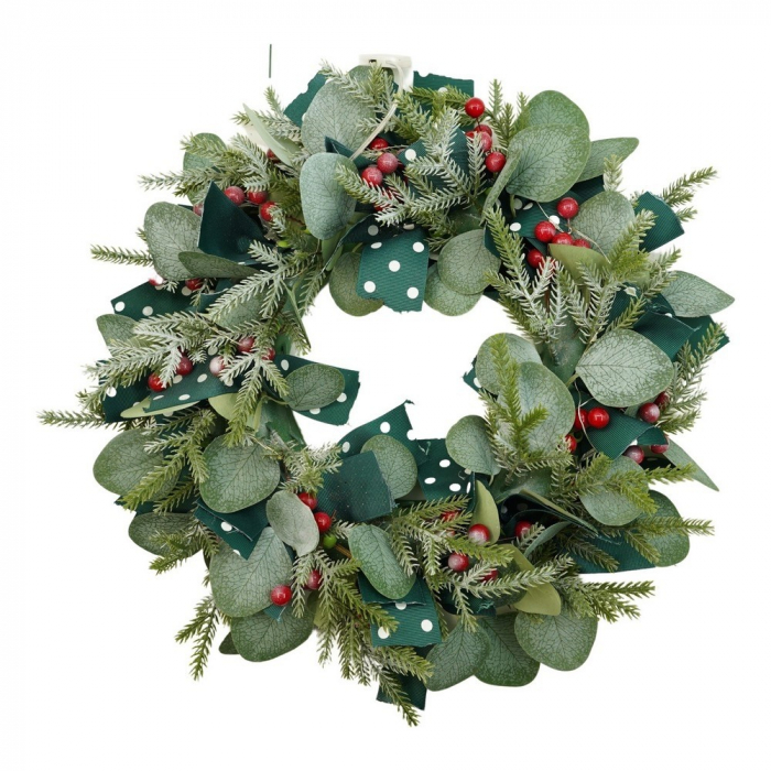 Coronita de Craciun pentru usa, Rosu-Verde, 40 cm, PVC, Artificiala, Decorata, Interior/Exterior, Flippy [1]