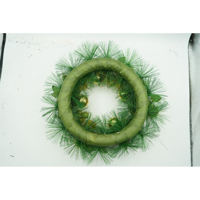 Coronita de Craciun pentru usa, Verde/Auriu, 35 cm, PVC, Artificiala, Decorata, Interior/Exterior, Flippy [10]