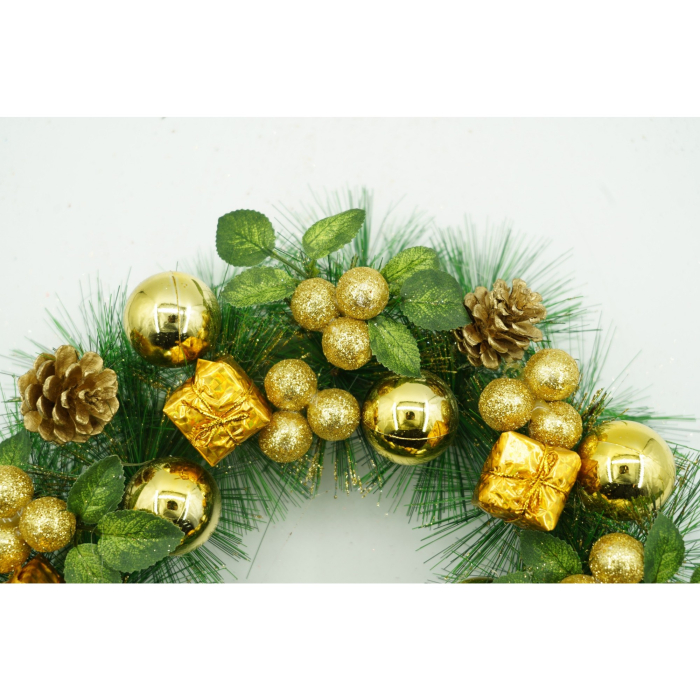 Coronita de Craciun pentru usa, Verde/Auriu, 35 cm, PVC, Artificiala, Decorata, Interior/Exterior, Flippy [2]