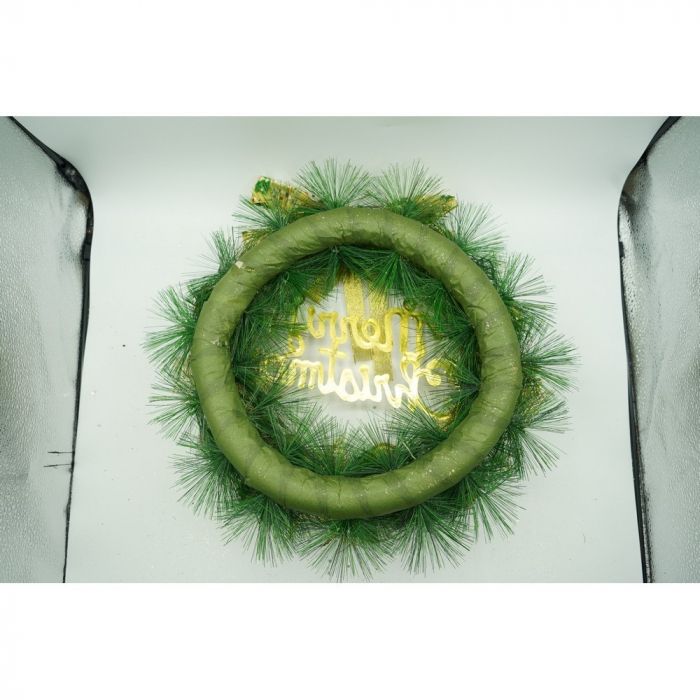 Coronita de Craciun pentru usa, Verde/Auriu, 40 cm, PVC, Artificiala, Decorata, Interior/Exterior, Flippy [10]
