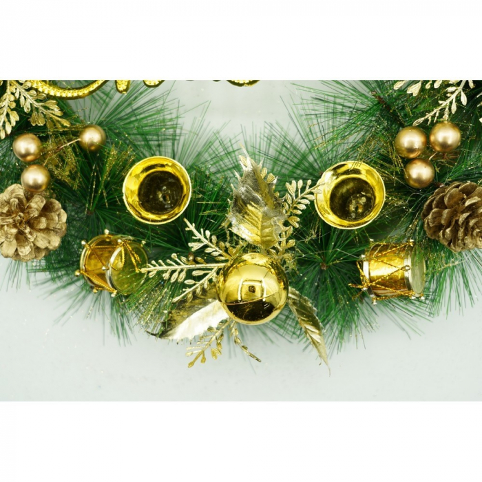 Coronita de Craciun pentru usa, Verde/Auriu, 40 cm, PVC, Artificiala, Decorata, Interior/Exterior, Flippy [9]