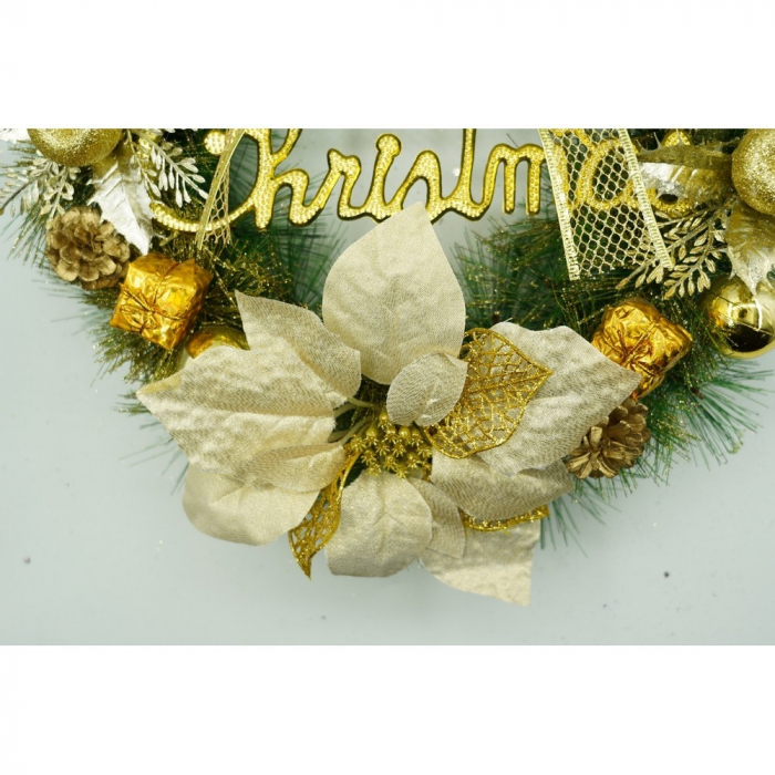 Coronita de Craciun pentru usa, Verde-Auriu, 40 cm, PVC, Artificiala, Decorata, Interior/Exterior, Flippy [8]
