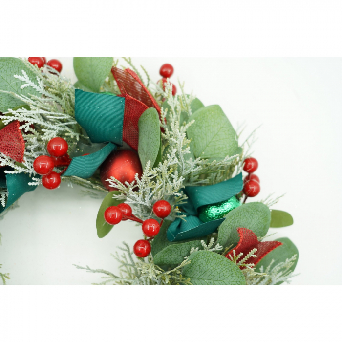 Coronita de Craciun pentru usa, Verde/Rosu, 40 cm, PVC, Artificiala, Decorata, Interior/Exterior, Flippy [2]