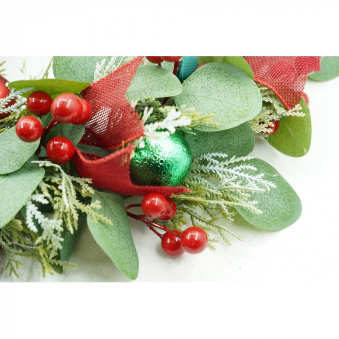 Coronita de Craciun pentru usa, Verde/Rosu, 40 cm, PVC, Artificiala, Decorata, Interior/Exterior, Flippy [9]