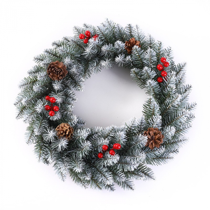 Coronita pentru Craciun Flippy, 50 cm, din brad artificial, decorata cu conuri si merisoare, Alb [2]