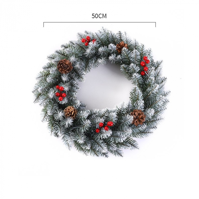 Coronita pentru Craciun Flippy, 50 cm, din brad artificial, decorata cu conuri si merisoare, Alb [4]