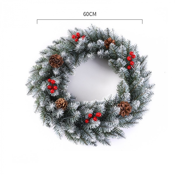 Coronita pentru Craciun Flippy, 60 cm, din brad artificial, decorata cu conuri si merisoare, Alb/Verde [2]