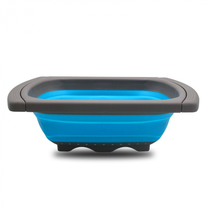 Cos de Scurgere Retractabil pentru Chiuveta, Flippy, cu Filtru, pentru Fructe si Legume, de Uz Casnic, 39x12 cm, Design Extensibil pana la 61 cm, cu Manere de Prindere, Albastru [1]