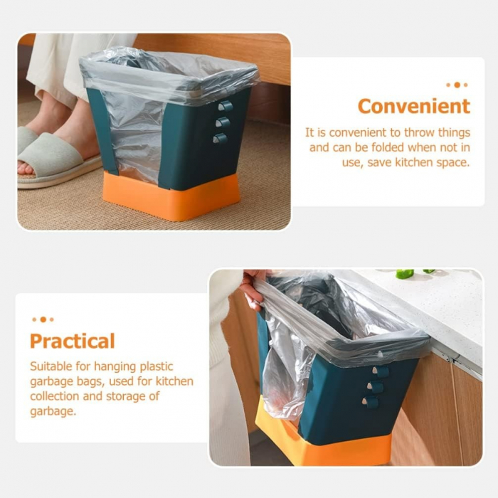 Cos de Gunoi Extensibil, Flippy, din Plastic, Reglabil, Pliabil, Versatil, pentru Bucatarie, Baie sau Birou, Cos Universal, 21x25x17 cm, Albastru Galben [3]