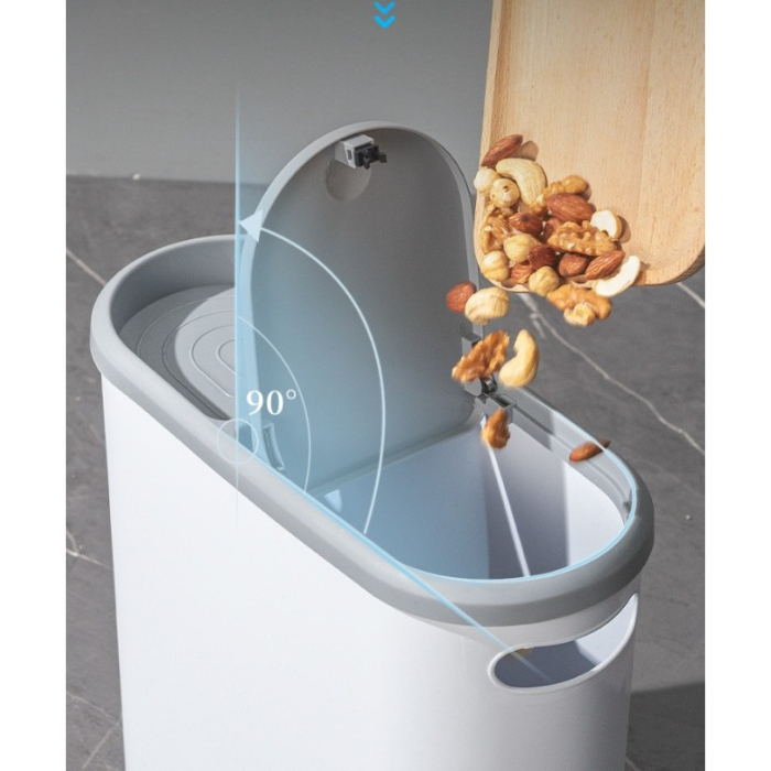 Cos de Gunoi, Flippy, din Plastic, Capac cu Ridicare Automata, Maner si Compartiment Depozitare, 31.5 x 14 x 30 cm, Gri [4]