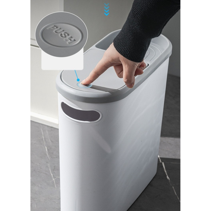 Cos de Gunoi, Flippy, din Plastic, Capac cu Ridicare Automata, Maner si Compartiment Depozitare, 31.5 x 14 x 30 cm, Gri [6]