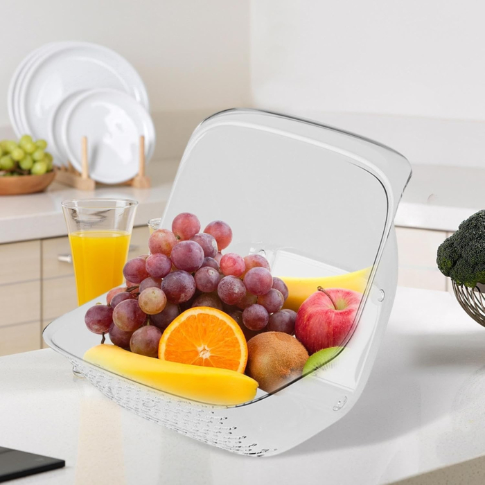 Cos de Spalat Legume/Fructe, Flippy, cu Scurgere Apa, din PET, 15.5 x 18.6 x 16.2 cm, Transparent [6]