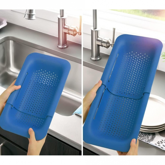 Cos pentru Scurgere Chiuveta de Bucatarie, Flippy, Plastic, Telescopic, 36x20x5 cm, Albastru [5]
