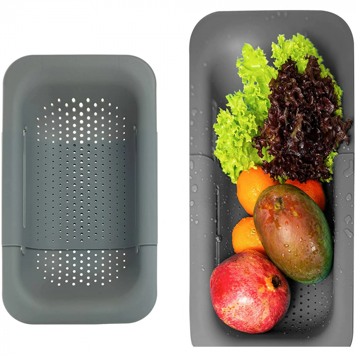 Cos pentru Scurgere Chiuveta de Bucatarie, Flippy, Plastic, Telescopic, 36x20x5 cm, Gri [6]