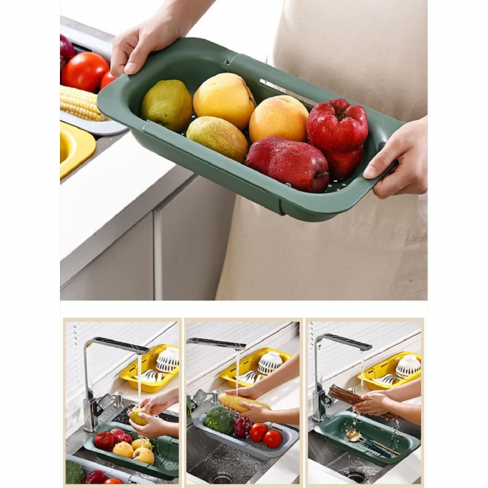 Cos pentru Scurgere Chiuveta de Bucatarie, Flippy, Plastic, Telescopic, 36x20x5 cm, Gri [3]