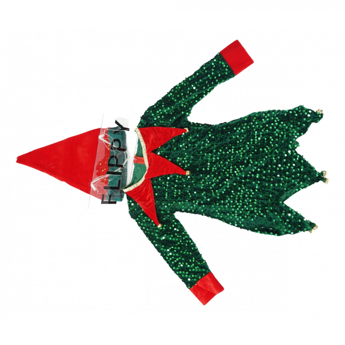 Costum Craciun, Flippy, Spiridus, rosu-verde, 7 - 9 ani, catifea [1]