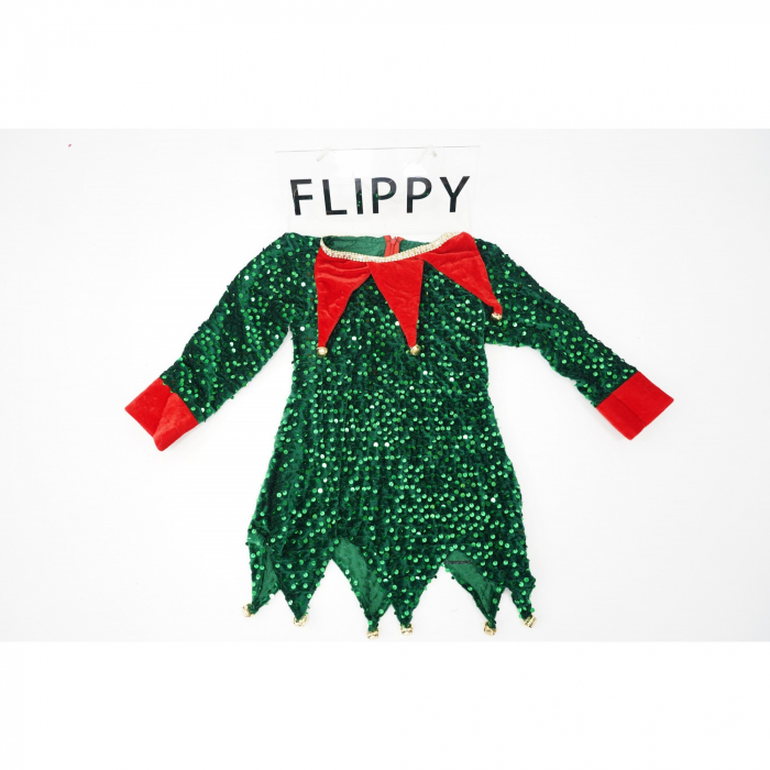 Lichidare Costum Craciun, Flippy, Spiridus, rosu-verde, 7 - 9 ani, catifea [2]