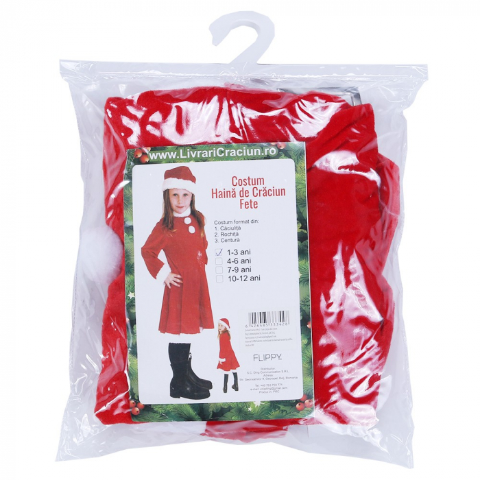 Costum Craciunita Flippy® Fata, 1-3 ani, 3 piese, Catifea [3]
