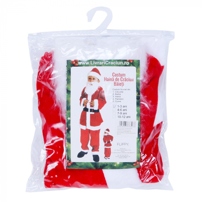 Costum Mos Craciun Flippy® Baiat, 1-3 ani, 5 piese, aproximativ 63 cm, Catifea [3]