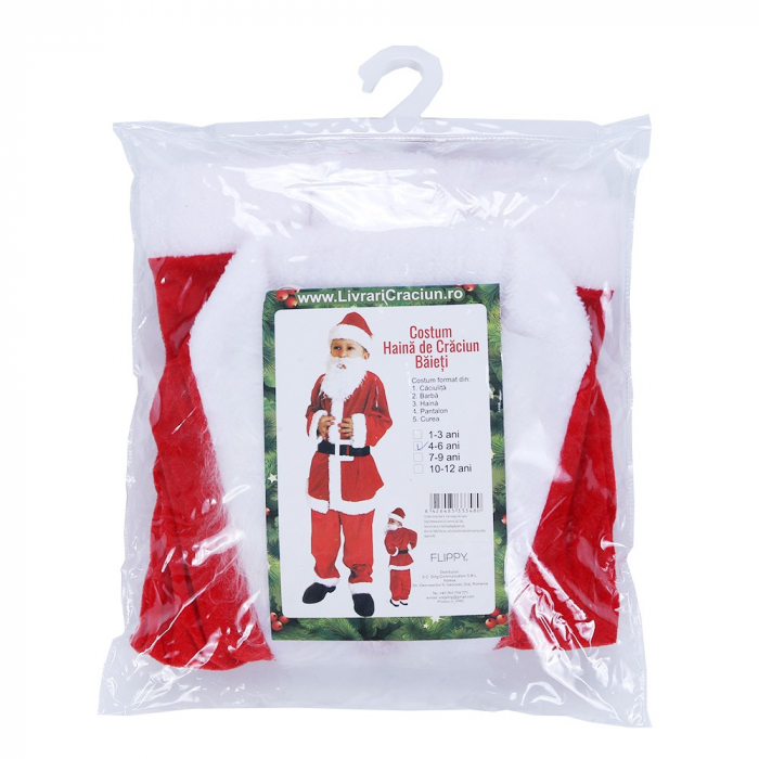 Costum Mos Craciun Flippy® Baiat, 4-6 ani, 5 piese, Catifea [3]