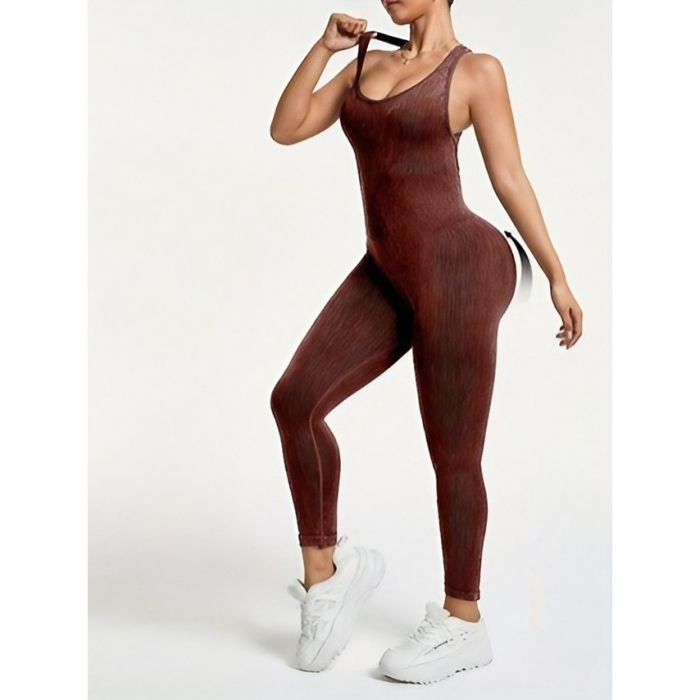 Costum Sport de Dama, Flippy, One Piece, pentru Yoga, Elastic, Fara Cusaturi, Maro Inchis, Marime L [3]