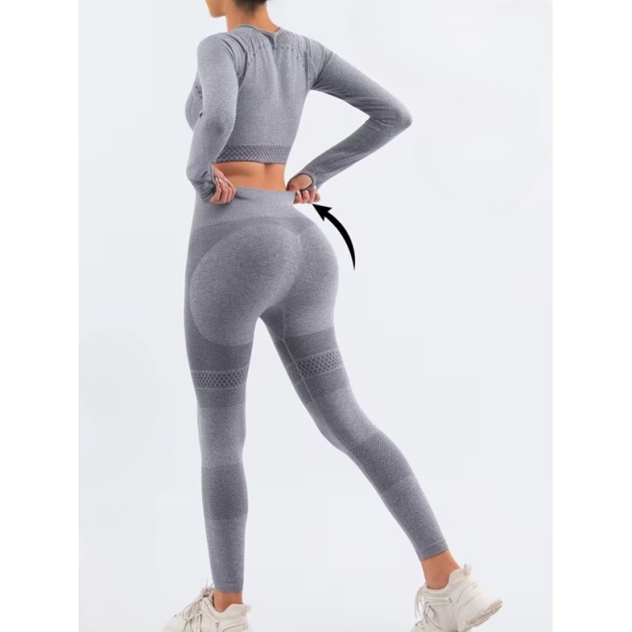Costum Sport de Dama, Flippy, pentru Yoga, Talie Inalta, Top Scurt, Elastic, Gri, Marime S [2]