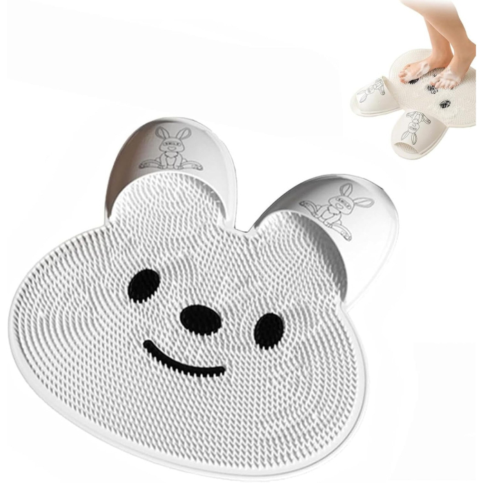 Covoras de Baie, Flippy, pentru Masaj/Spalat Picioare, din TPE, Antiderapant, 45 x 45 cm, Model Iepuras, Alb [5]