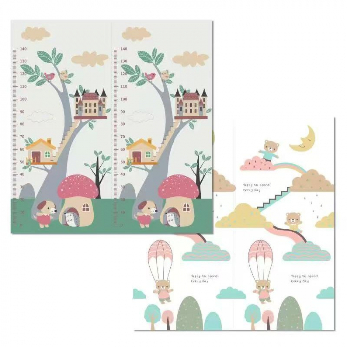 Covoras pentru Copii, Flippy, cu 2 Fete, Model Ursulet/Catelusi, din XPE+PE, Impermeabil, Antiderapant, Protectie Termica, +3 Luni, Pliabil, 180 x 200 x 1.5 cm, Multicolor [2]