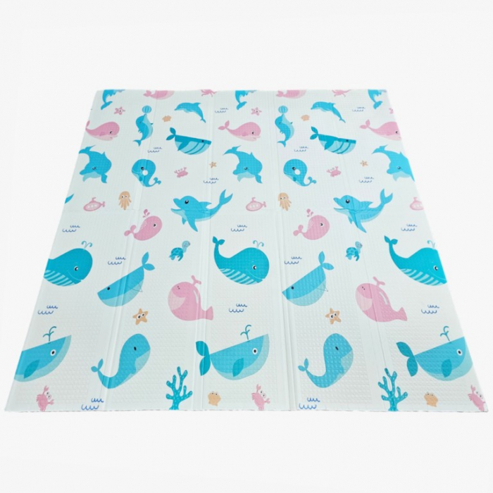 Covoras de Joaca pentru Copii Termic cu 2 Fete, Flippy, Model Ursuleți si Delfini, cu Spuma, Impermeabil, Antiderapant, 200cm x 180cm x 1cm [2]