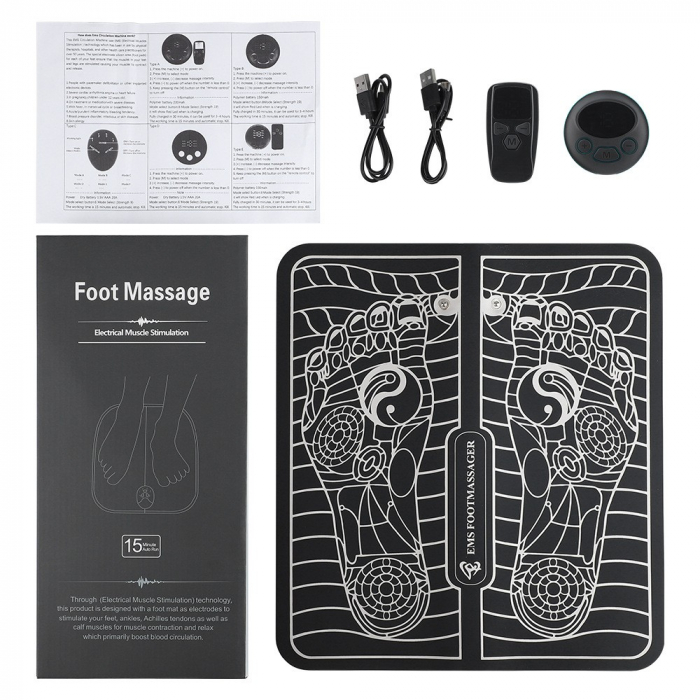 Covoras de Masaj pentru Picioare, EMS, 4 Niveluri de Intensitate, Incarcare USB, Ecran LED, Telecomanda Inclusa, Negru [3]