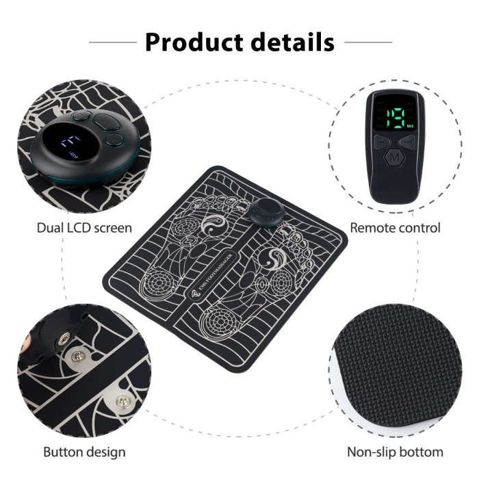 Covoras de Masaj pentru Picioare, EMS, 4 Niveluri de Intensitate, Incarcare USB, Ecran LED, Telecomanda Inclusa, Negru [4]