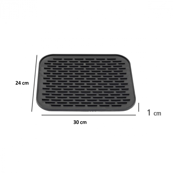 Covoras din Silicon pentru Scurgere Vase, Flippy, Uz Casnic, Rezistent la Temperaturi Ridicate, Izolator, 30x24 cm, Negru [2]