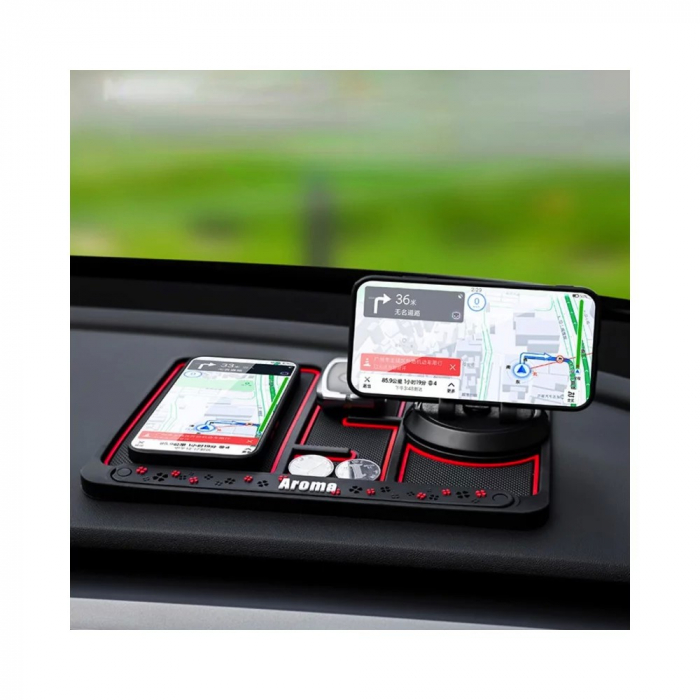 Covoras Pad/Suport Auto 4 in 1 Flippy, Anti alunecare Bord, Universal, Suport Auto Telefon, Tableta, Gps, Rotire 360 ° Multifuntional, Numar telefon, Aroma, Negru [7]