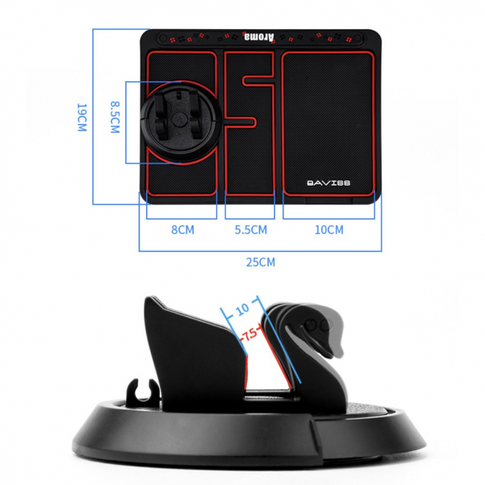 Covoras Pad/Suport Auto 4 in 1 Flippy, Anti alunecare Bord, Universal, Suport Auto Telefon, Tableta, Gps, Rotire 360 ° Multifuntional, Numar telefon, Aroma, Negru [6]
