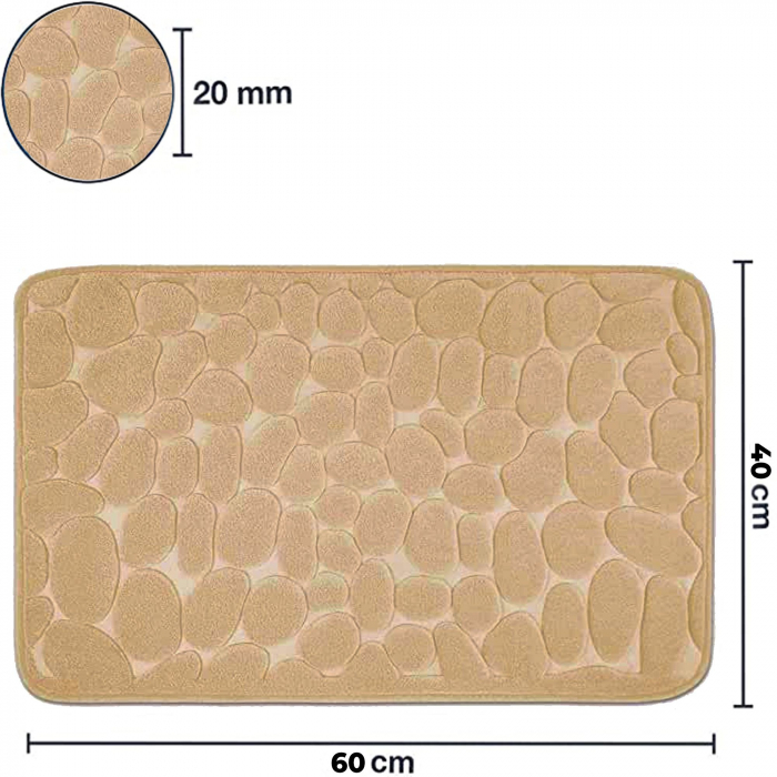 Covoras pentru Baie Antiderapant, Flippy, Uscare Rapida, Model 3D Piatra, 40x60 cm, Bej [11]