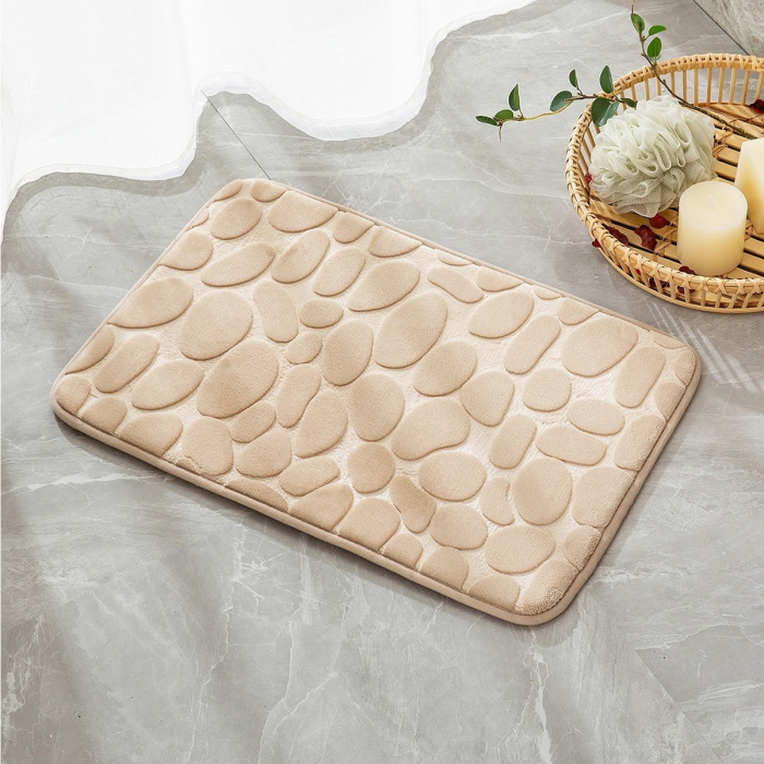 Covoras pentru Baie Antiderapant, Flippy, Uscare Rapida, Model 3D Piatra, 40x60 cm, Bej [8]