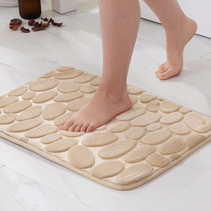 Covoras pentru Baie Antiderapant, Flippy, Uscare Rapida, Model 3D Piatra, 40x60 cm, Bej [12]