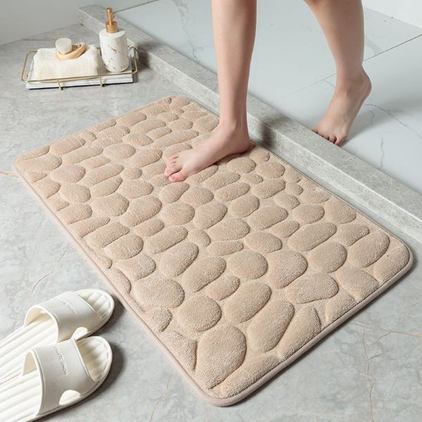 Covoras pentru Baie Antiderapant, Flippy, Uscare Rapida, Model 3D Piatra, 40x60 cm, Bej [2]