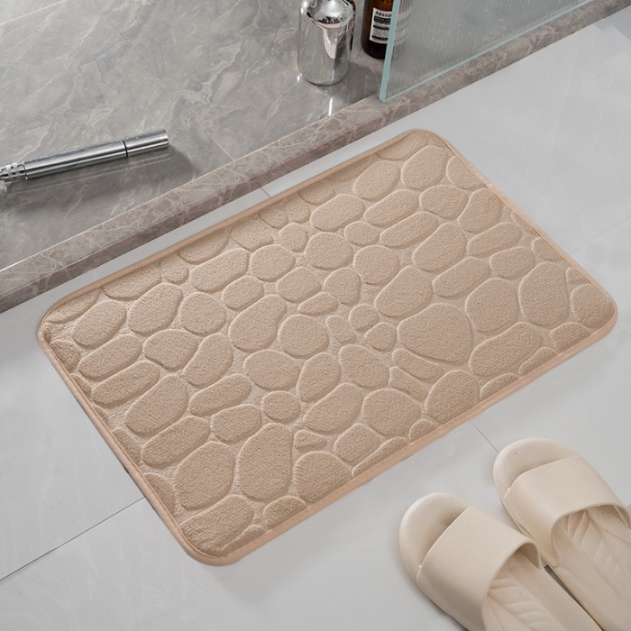 Covoras pentru Baie Antiderapant, Flippy, Uscare Rapida, Model 3D Piatra, 40x60 cm, Bej [10]