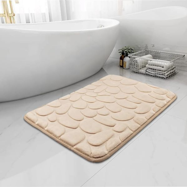 Covoras pentru Baie Antiderapant, Flippy, Uscare Rapida, Model 3D Piatra, 40x60 cm, Bej [3]