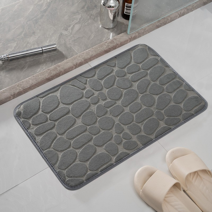 Covoras pentru Baie Antiderapant, Flippy, Uscare Rapida, Model 3D Piatra, 40x60 cm, Gri [9]